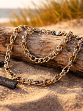Anthony Jacobs Figora Model Stainless Steel 24" Necklace and 8.5" Bracelet Set
